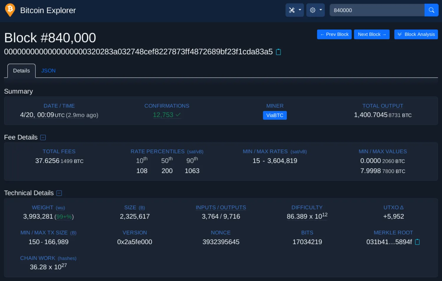 BTC-RPC Explorer - Pizza day transaction